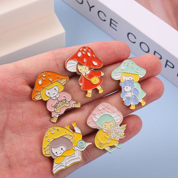 Red Mushroom Cute Girls Enamel Pins 64-1 - Picture 2 of 3